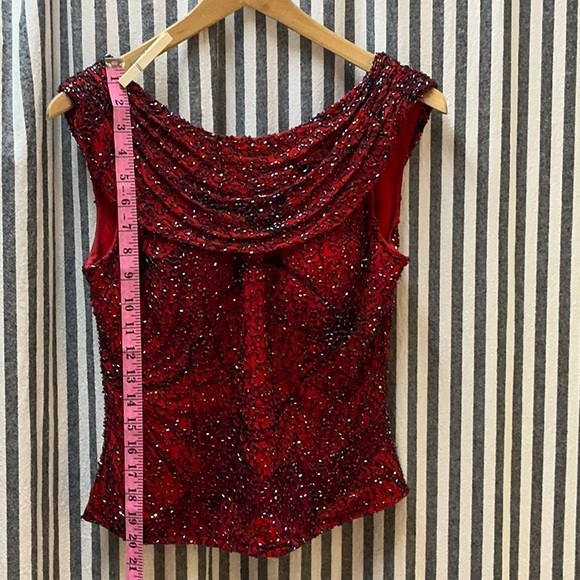Andretta Donatello SILK red hand-beaded top VINTAGE 1990 XS -S ABSTRACT Roses - Picture 13 of 14